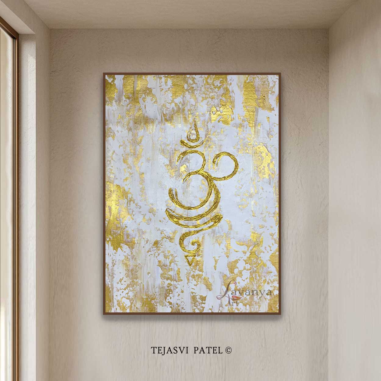 White and Gold Abstract Art | Om Painting