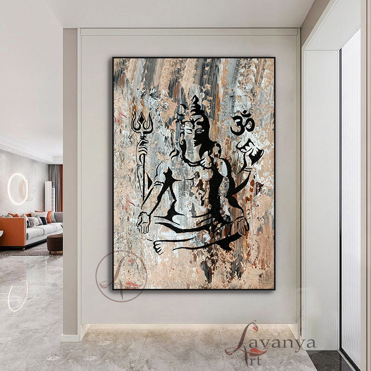 Abstract Shiva Painting | Handmade Textured Indian Canvas Wall Art