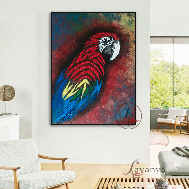 Macaw Artwork | Original Parrot Canvas Painting Decor